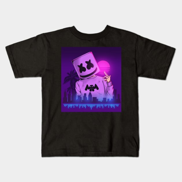 Marshmello | Neon Night City Kids T-Shirt by DenielHast